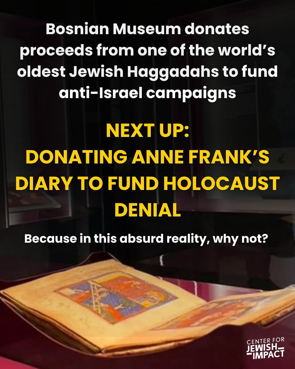 The Sarajevo Haggadah survived the Inquisition, the Nazis, and the Bosnian War.
Now it’s being weaponized against the Jewish state by the very institution entrusted with preserving its meaning.

This isn’t solidarity—it’s erasure.
Of Jewish history.
Of October 7.
Of truth.