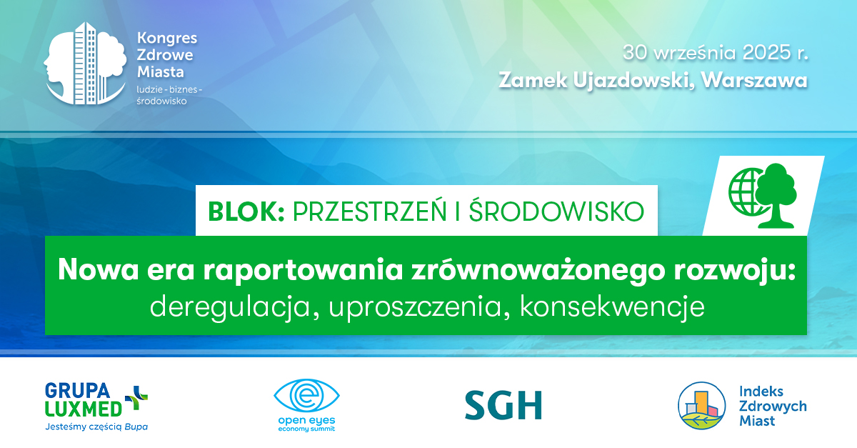 Temat ESG jest dziś niezwykle istotny także w kontekście miast i ich zrównoważonego 
rozwoju, dlatego w rozmowach o Zdrowych Miastach 🌇 nie może zabraknąć tematu raportowania niefinansowego i zrównoważonego zarządzania przestrzenią miejską. 

Podczas panelu „Nowa era