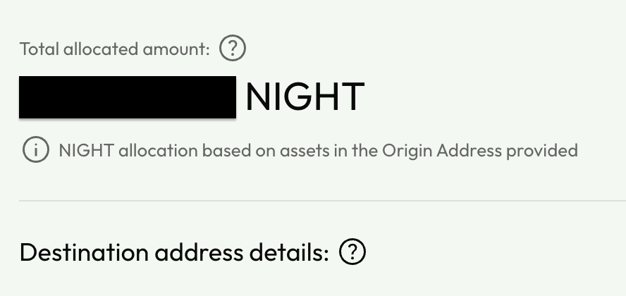 just claimed my NIGHT

⭐️ your wallets should be eligible, if you held a minimum balance equivalent to $100 in one or more eligible tokens (ADA, BTC, ETH, SOL, XRP, BNB, AVAX, or BAT)

⭐️ 24 Billion Tokens, 100% distribution via Airdrop

⭐️ Snapshot was on June 11th

⭐️ 33