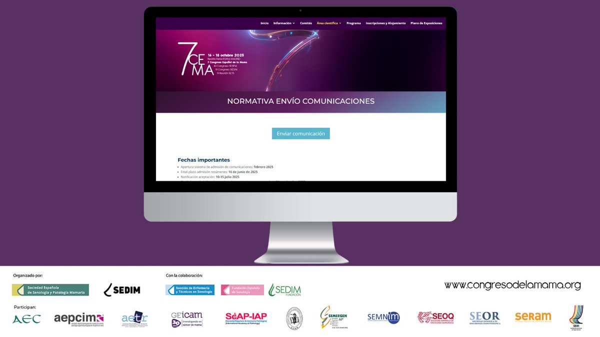 📢RECUERDA
¡El 30 de septiembre finaliza el plazo de admisión de pósters electrónicos (resúmenes aceptados)!

📩¡Envía el tuyo!

📌 Encuentra toda la info aquí 👇
congresodelamama.org/comunicaciones…

#CongresoMama2025 #Senología #CáncerDeMama