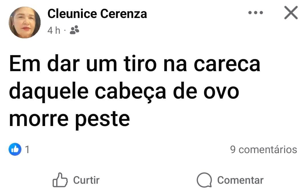 “Cidadã de bem” posta texto em que defende tiro na cabeça de Alexandre de Moraes. No perfil dela no Facebook, a imagem principal apresenta um versículo bíblico. “O meu Deus, segundo as suas riquezas, suprirá todas as vossas necessidades em glória, por Cristo Jesus”, diz.