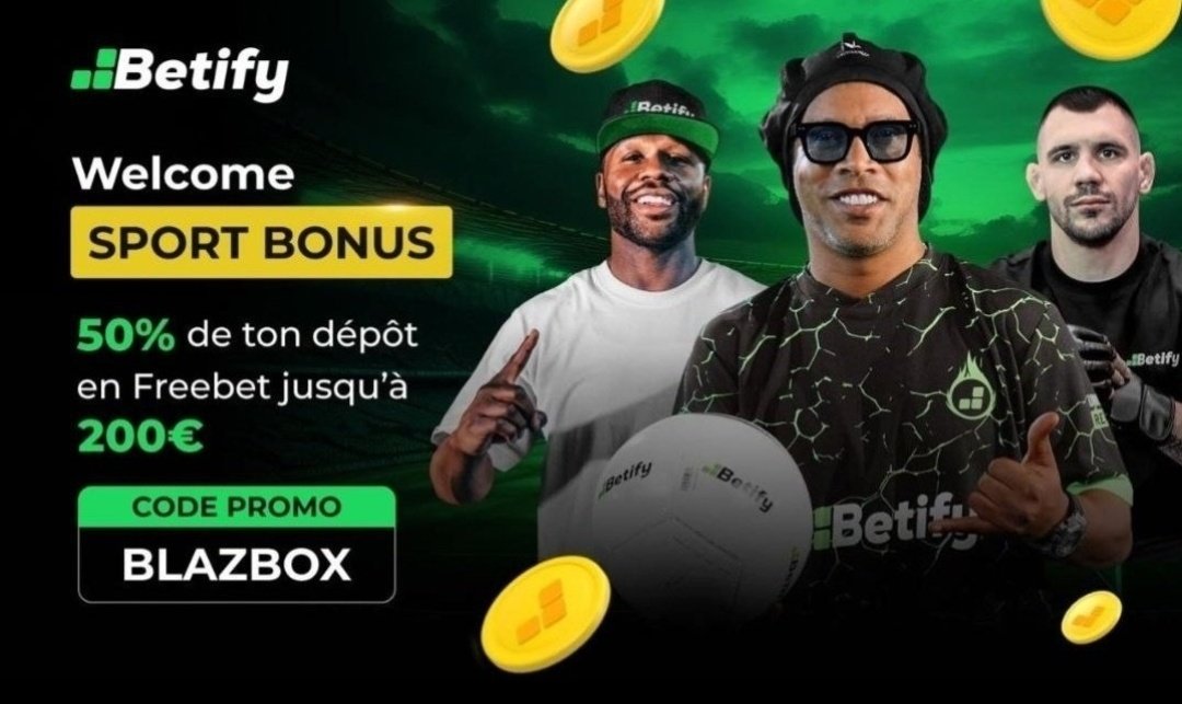 🎁 Utilise le code "BLAZBOX" lors de ton dépôt pour recevoir des freebets en cadeau !

💸 20€ déposés = 10€ en freebets
💸 200€ déposés = 100€ en freebets

🎡 Accède chaque jour à la Roue des Récompenses pour tenter de gagner du CASH ou des BYTES 💰

bit.ly/BlazboxXBetify
