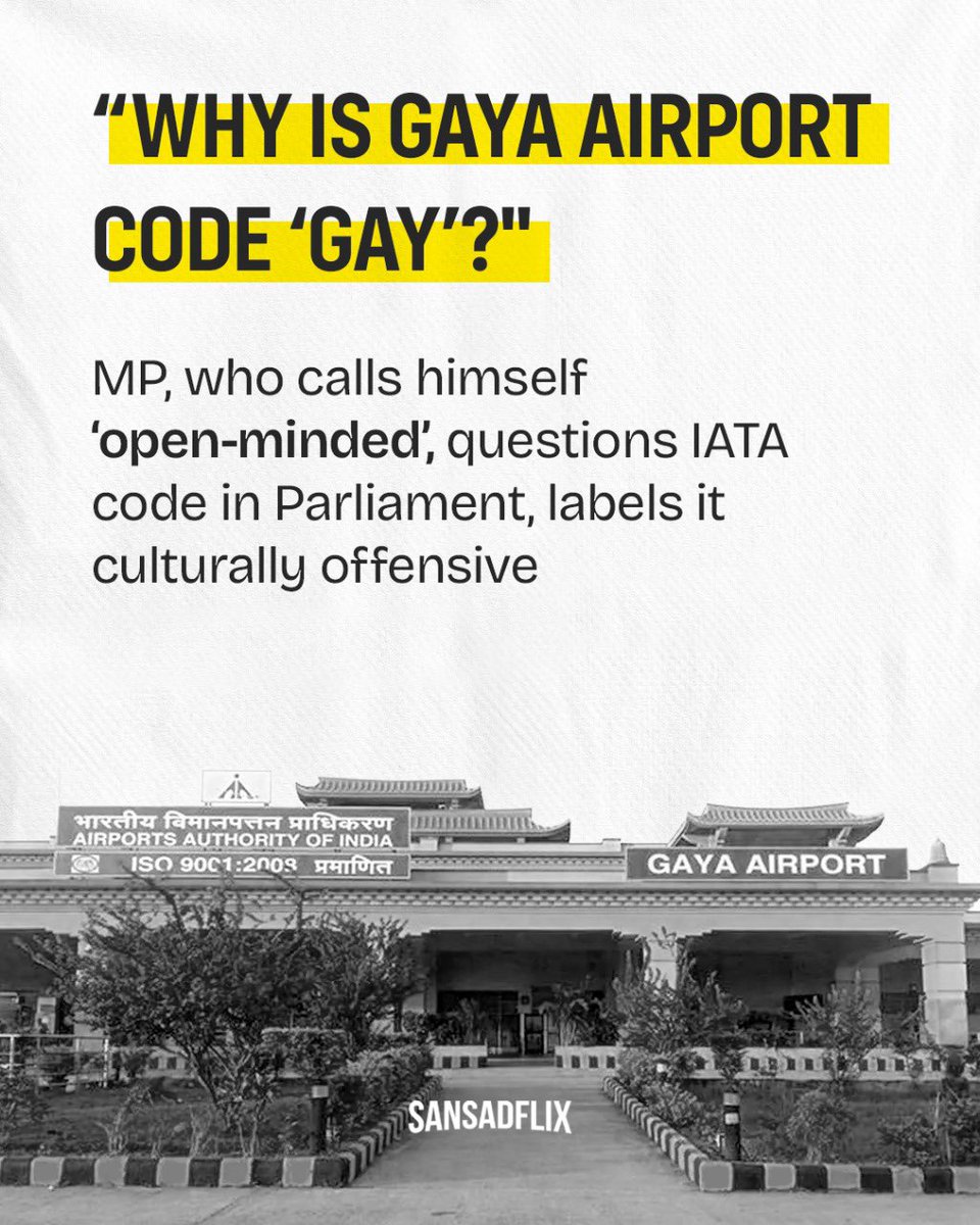 sansadflix's tweet image. BJP MP Bhim Singh objected to Gaya airport’s IATA code ‘GAY’, calling it socially offensive.

The Civil Aviation Ministry clarified that such codes are permanent and can only be changed for safety reasons.

#GayaAirport #BhimSingh