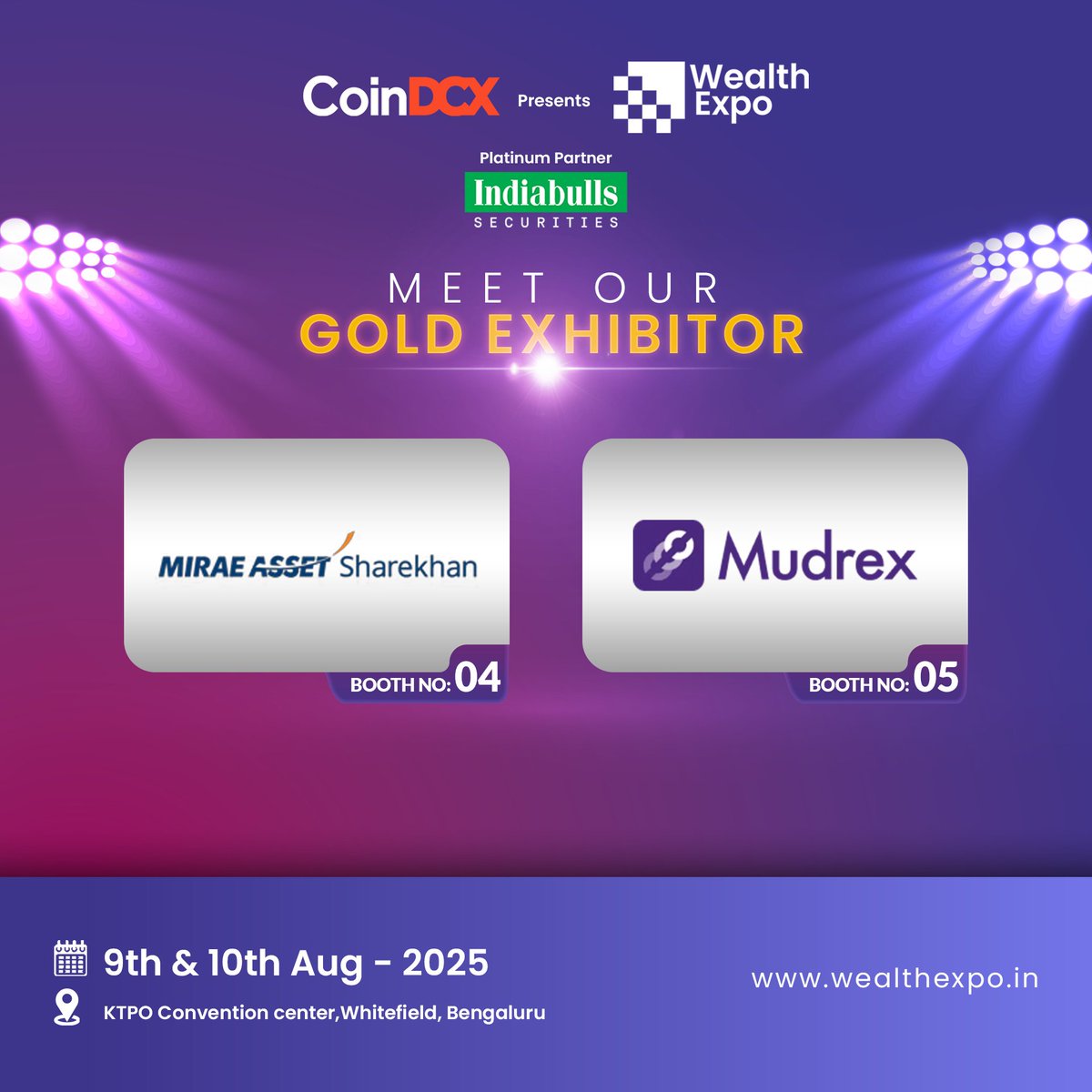 ⏳Wealth Expo 2025 – Bengaluru!

Don’t miss South India’s biggest gathering of retail Traders &amp; Investors—two days of power talks, live demos, and exclusive networking.

💡 *Why Join?*  
• 30+ sessions with 50+ experts  
• Deep dive into Options, Crypto, Algo &amp; more  
•