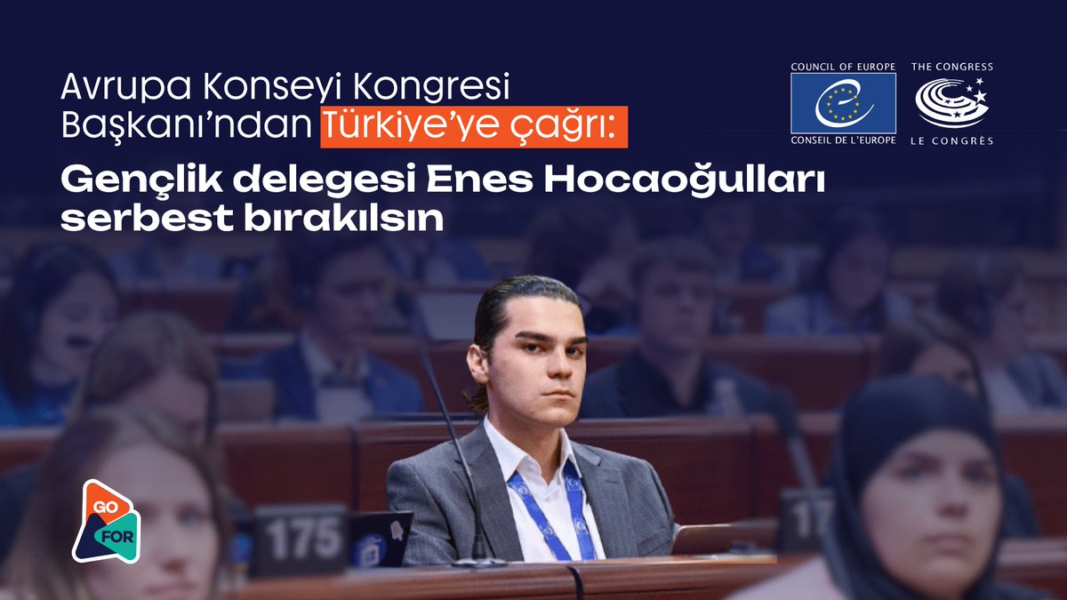 📣 Avrupa Konseyi Kongresi Başkanı’ndan Türkiye’ye çağrı: Gençlik delegesi Enes Hocaoğulları serbest bırakılsın!

Avrupa Konseyi Yerel ve Bölgesel Yönetimler Kongresi’nin gençlik delegesi Enes Hocaoğulları, 4 Ağustos’ta Ankara’da tutuklandı.

🗣️ Avrupa Konseyi Yerel ve Bölgesel