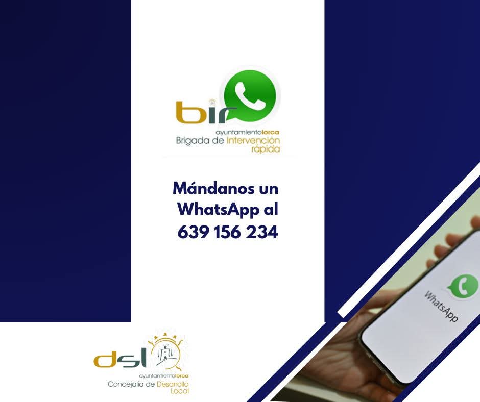 🛠️ ¿Has detectado algún desperfecto en la vía pública? 

📲 Manda un WhatsApp al 639 156 234 con:
📍 La ubicación exacta
📸 Una foto del problema

👷‍♂️ El equipo del BIR lo revisará y actuará cuanto antes.
Gracias por colaborar en el cuidado de Lorca.

#Lorca #BIR