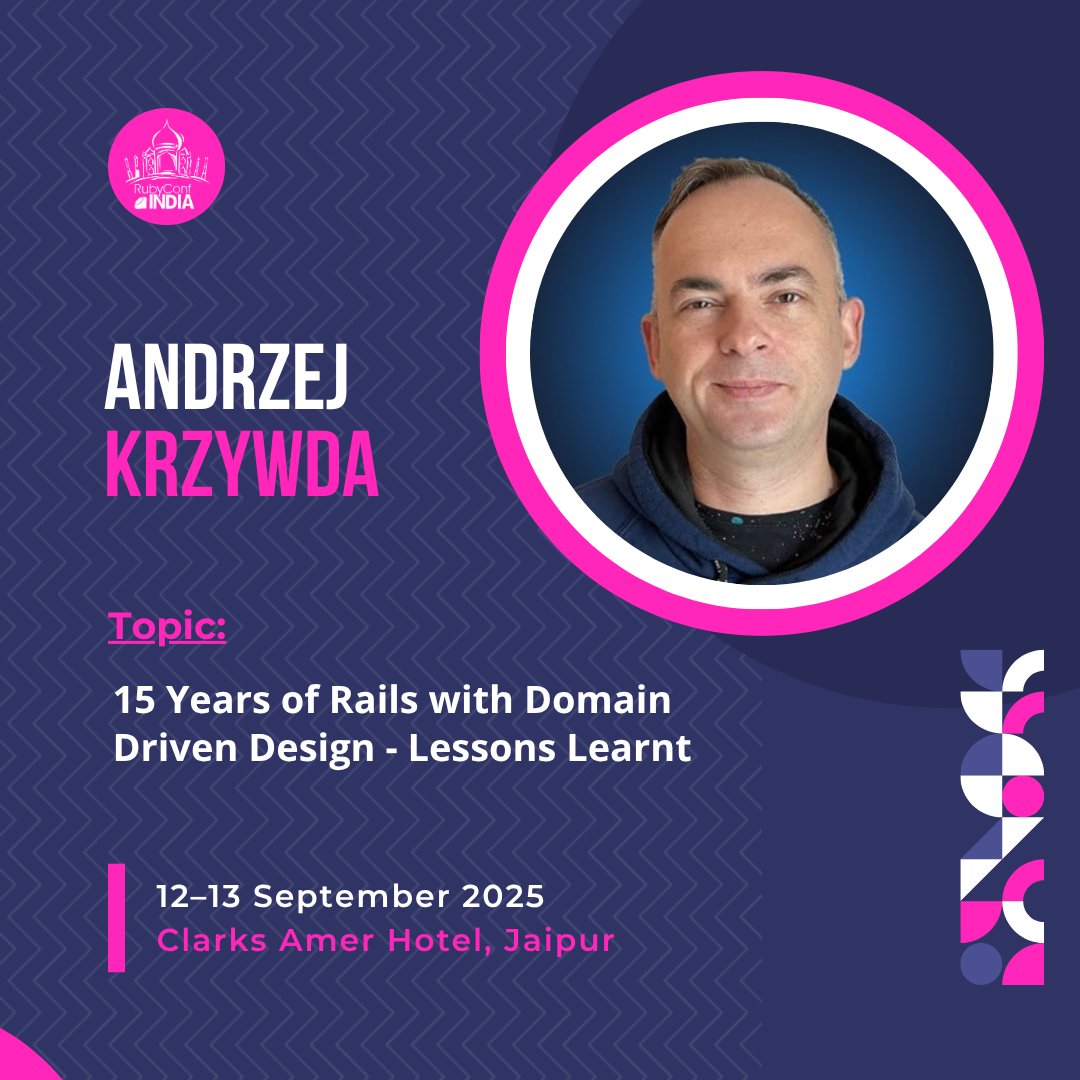 RubyConfIndia (@rubyconfindia) on Twitter photo #SpeakerAlert
From Poland to Jaipur – Andrzej Krzywda is bringing his Ruby magic to RubyConf India 2025! Get ready for an insightful session that you won’t want to miss.
Register now: rubyconf.in
#RCI2025 #RubyConfIndia #RubyCommunity <a href="/andrzejkrzywda/">Andrzej Krzywda</a> #SpeakerAlert
From Poland to Jaipur – Andrzej Krzywda is bringing his Ruby magic to RubyConf India 2025! Get ready for an insightful session that you won’t want to miss.
Register now: rubyconf.in
#RCI2025 #RubyConfIndia #RubyCommunity <a href="/andrzejkrzywda/">Andrzej Krzywda</a>
