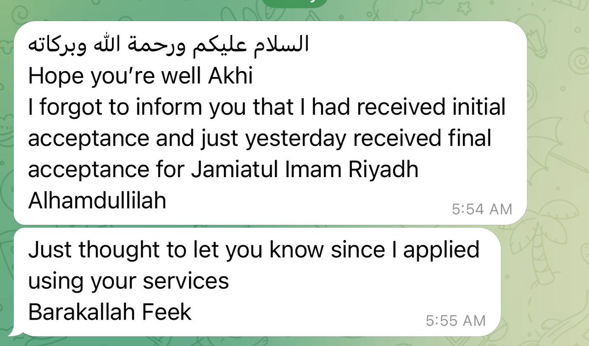 Alhamdulillah, we’ve received news that a brother whose application we submitted has been granted final acceptance to Imam Muhammad bin Saud University.
May Allah grant him tawfeeq and bless him in this new journey.