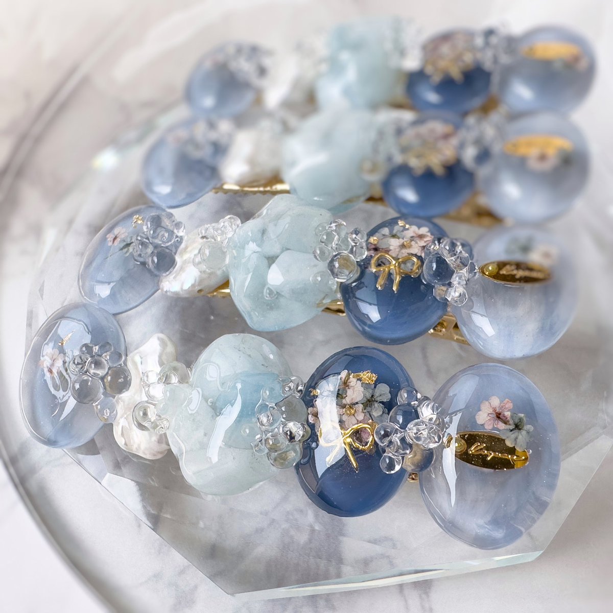 レジン＊薔薇のかたち 天然石 アクアマリン ヘアゴム✧︎*。 アクアマリンアクセサリー - Search / X