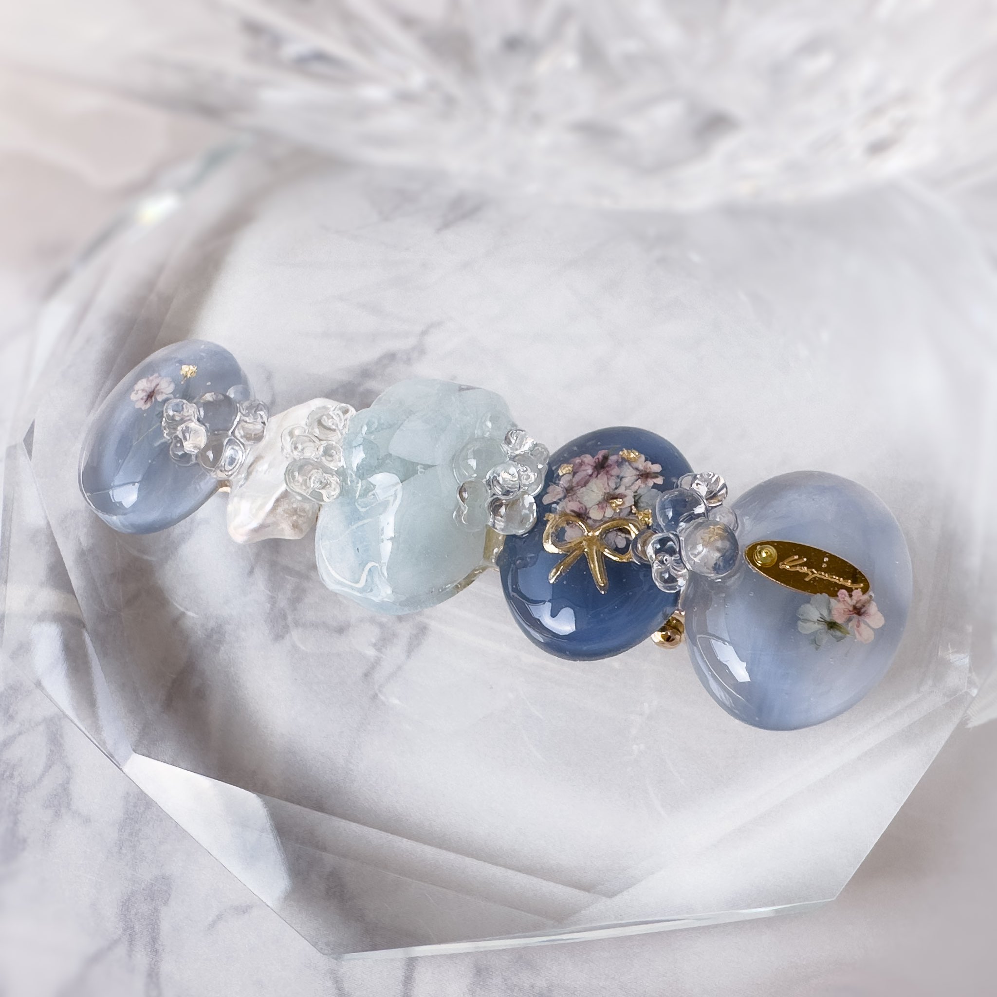 レジン＊薔薇のかたち 天然石 アクアマリン ヘアゴム✧︎*。 アクアマリンアクセサリー - Search / X