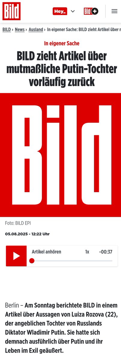 HaraldDoornbos's tweet image. Lang leve de Westerse vrije pers.🤔

Bild bracht onlangs exclusieve nieuws dat de geheime dochter van Putin zei dat hij haar leven en dat van miljoenen anderen heeft verwoest.

Velen namen bericht over. Ooops, Bild trekt het nu in want blijkt gebaseerd op fake soc media account.