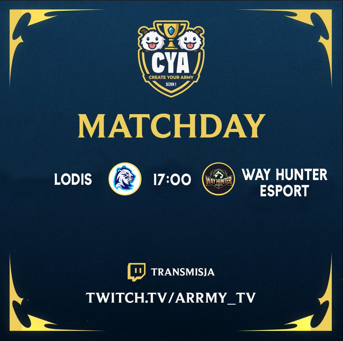 Dziś wypełniamy lukę i o godzinie 17:00 zobaczymy się na spotkaniu <a href="/Lodis_LDS/">LODIS</a> vs <a href="/WayHunterEsport/">Way Hunter Esports</a> 👀
Wszystko do obejrzenia na naszym kanale twitch!

🎙️<a href="/B4RN0_/">B4RN0</a> oraz <a href="/H4jku/">G2 Hajku</a> 
🎬 <a href="/eckziutek/">Paweł 'Ziutek' Wierzbicki</a>