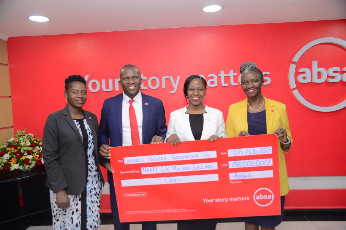 Absa Bank Uganda (@absauganda) on Twitter photo The countdown is on!
Earlier today, we were proud to officially hand over our Platinum Sponsorship cheque to <a href="/BNIuganda/">BNI Uganda</a> (Business Network International) ahead of the BNI East African Convention 2025 happening this Friday, 8 August at Speke Resort, Munyonyo.
Our Retail & The countdown is on!
Earlier today, we were proud to officially hand over our Platinum Sponsorship cheque to <a href="/BNIuganda/">BNI Uganda</a> (Business Network International) ahead of the BNI East African Convention 2025 happening this Friday, 8 August at Speke Resort, Munyonyo.
Our Retail &