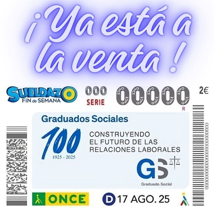🎉 ¡Ya está a la venta el cupón de la ONCE por el #CentenarioGraduadoSocial!
📅 Disponible desde hoy, se sortea el 17 de agosto.
📸 ¡Mándanos tu selfie con el cupón a colegio@graduadossociales.org y saldrás en el reportaje conmemorativo!
#100AñosGraduadoSocial #CupónONCE