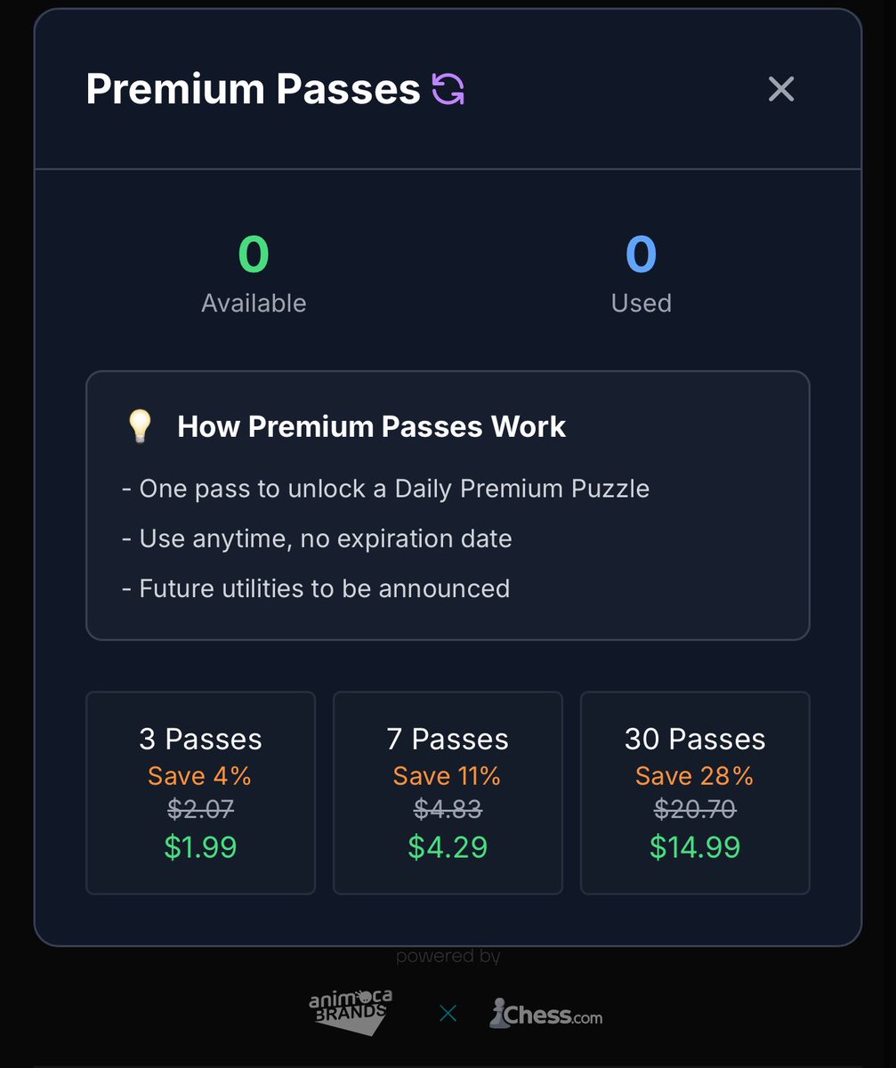 NFTom_ETH's tweet image. Daily puzzles are the most popular so we made it cheaper for you all @AnichessGame