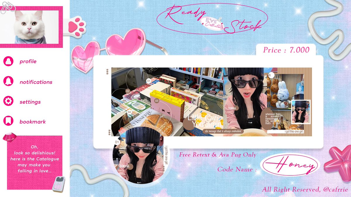 cafrrie's tweet image. Hai, help retweet, please? Thank you! &amp;lt;33 

Aku bawa layout Honey edition ready stock. ^^ Dapat ava nya png only! Free retext juga! 🎀 
Payment via QRIS yaa, bisa langsung take di dm kalau berminat. 🌷🤍

#zonauang