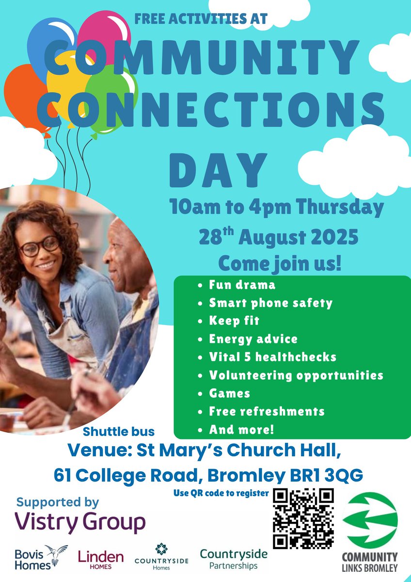 Community Connections Day 
Thursday 28th August, 10am - 4pm

Healthwatch Bromley will have an activities stall at this event and we look forward to seeing you there!