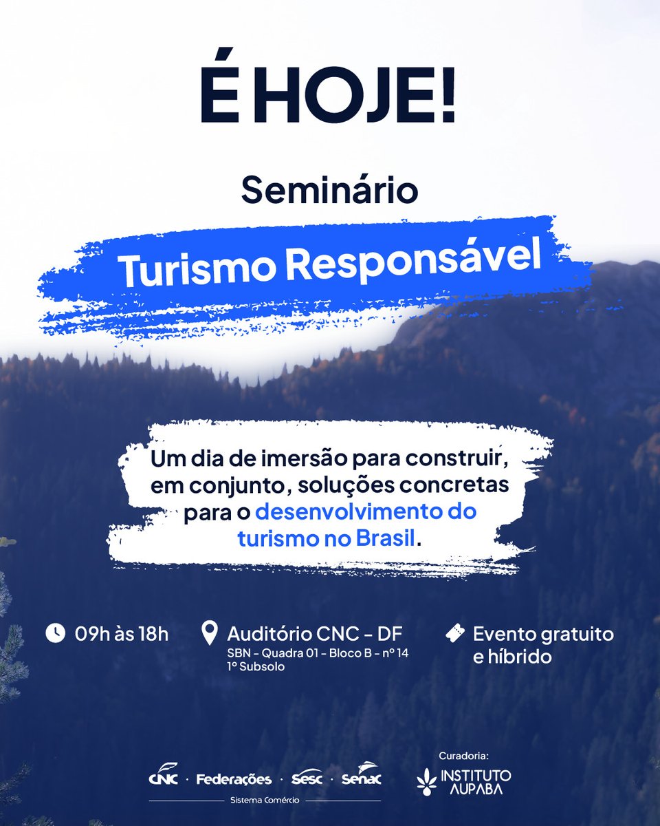 Atenção, empresário do turismo.

Hoje acontece o Seminário de Turismo Responsável, do Cetur/CNC com curadoria do <a href="/institutoaupaba/">Instituto Aupaba</a>. Especialistas debatem sustentabilidade, ESG, inclusão, economia circular e mais.

Assista ao vivo no nosso canal no YouTube.
youtube.com/live/5RPMrvs-8…