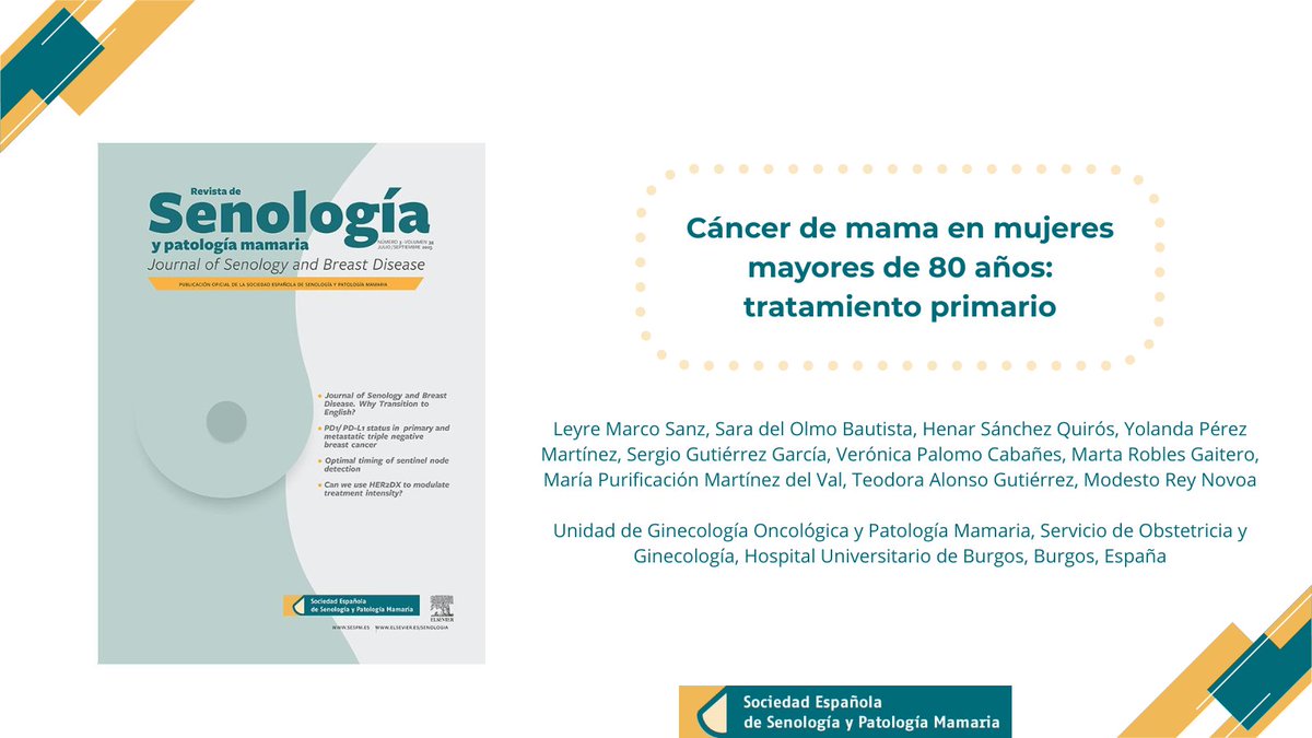 🔎Descubre uno de los artículos del nuevo número de la Revista de Senología y Patología Mamaria.

🧑‍🦳“Cáncer de mama en mujeres mayores de 80 años: tratamiento primario”

Accede al artículo👉sespm.es/revista-la-ses…

#Senología #PatologíaMamaria