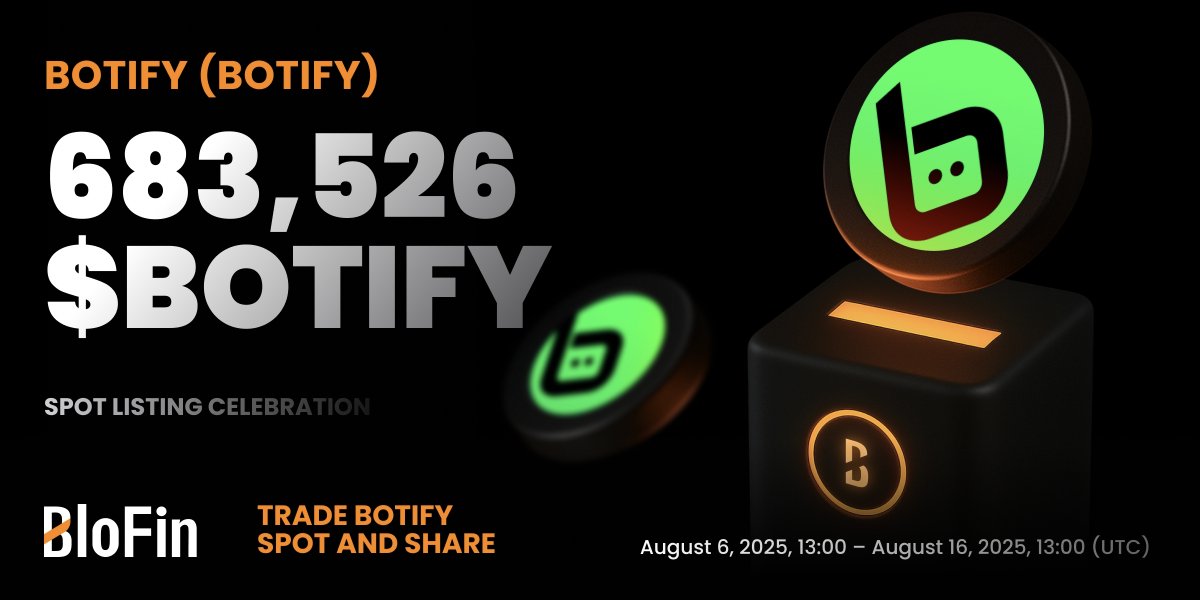BloFin Exchange (@blofin_official) on Twitter photo Join the official Listing Celebration of <a href="/BotifydotCloud/">Botify.Cloud</a> on BloFin Spot until August 16 to share in 683,526 $BOTIFY rewards 🫡
Claim the 20 USDT Futures Bonus:
🔸 Follow <a href="/BloFin_Official/">BloFin Exchange</a> <a href="/BotifydotCloud/">Botify.Cloud</a>
🔸 Like, RT, @ 3 friends
🔸 Send the link + BloFin UID to: Join the official Listing Celebration of <a href="/BotifydotCloud/">Botify.Cloud</a> on BloFin Spot until August 16 to share in 683,526 $BOTIFY rewards 🫡
Claim the 20 USDT Futures Bonus:
🔸 Follow <a href="/BloFin_Official/">BloFin Exchange</a> <a href="/BotifydotCloud/">Botify.Cloud</a>
🔸 Like, RT, @ 3 friends
🔸 Send the link + BloFin UID to: