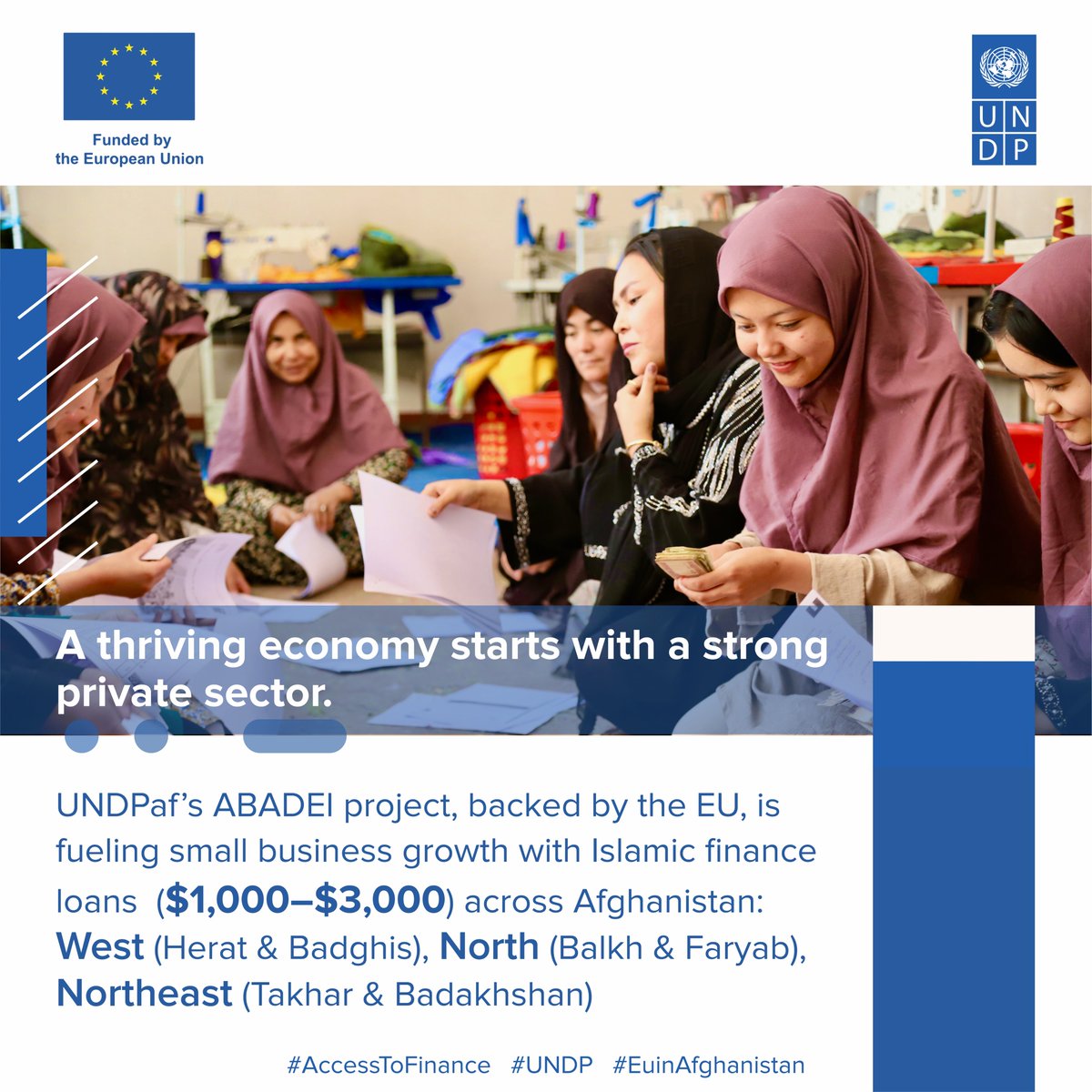 UNDP Afghanistan (@undpaf) on Twitter photo Many #MSMEs struggle to access bank loans.<a href="/UNDPaf/">UNDP Afghanistan</a>'s ABADEI project, supported by <a href="/EUinAfghanistan/">EUinAfghanistan</a>, is bridging this gap with Murabaha loans ($1,000-$3,000) across 6 provinces:
• Herat & Badghis
• Balkh & Faryab
• Takhar & Badakhshan
Target: 3,500+ businesses will be empowered! Many #MSMEs struggle to access bank loans.<a href="/UNDPaf/">UNDP Afghanistan</a>'s ABADEI project, supported by <a href="/EUinAfghanistan/">EUinAfghanistan</a>, is bridging this gap with Murabaha loans ($1,000-$3,000) across 6 provinces:
• Herat & Badghis
• Balkh & Faryab
• Takhar & Badakhshan
Target: 3,500+ businesses will be empowered!