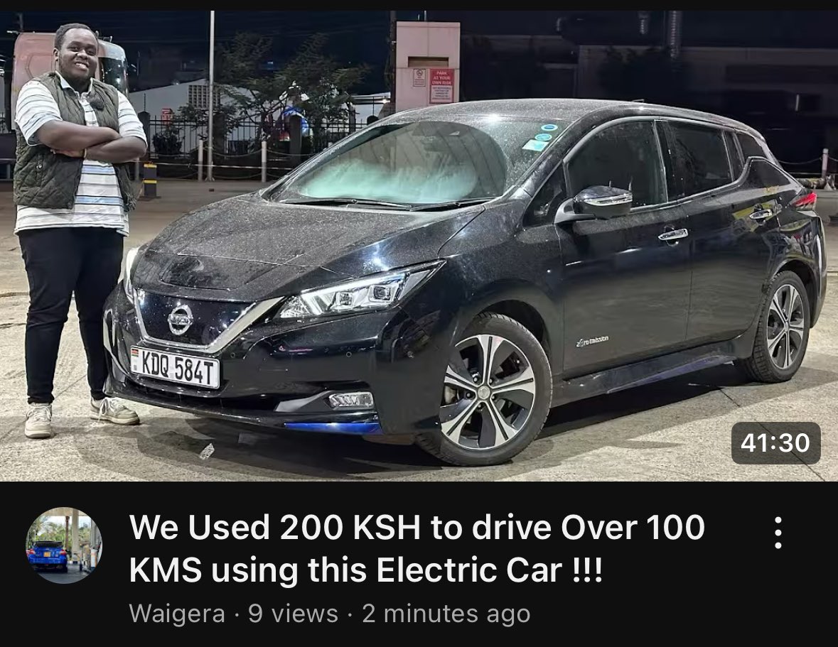 Waigera (@_waigera) on Twitter photo We used 200 KSH to Cover 100Kms in Nairobi using this Electric car 😁🔥. Click here to watch the full video youtu.be/CfUEBwTgV3E?si…
Special thanks to <a href="/alexmwanzo/">TurboDiesel</a> for lending us the car 🔥 We used 200 KSH to Cover 100Kms in Nairobi using this Electric car 😁🔥. Click here to watch the full video youtu.be/CfUEBwTgV3E?si…
Special thanks to <a href="/alexmwanzo/">TurboDiesel</a> for lending us the car 🔥