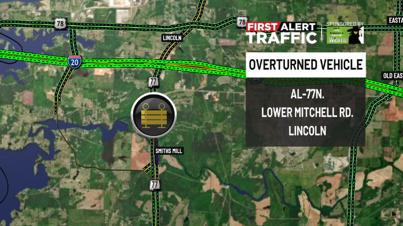 Destiny McKeiver (@destinym_tv) on Twitter photo First Alert:
There is an overturned vehicle closing the NB lanes of AL-77 at Lower Mitchell Rd. in #Lincoln. Please use an alternate route. <a href="/WBRCtraffic/">WBRC 6 Traffic</a> <a href="/WBRCnews/">WBRC 6 News</a> #wbrctraffic First Alert:
There is an overturned vehicle closing the NB lanes of AL-77 at Lower Mitchell Rd. in #Lincoln. Please use an alternate route. <a href="/WBRCtraffic/">WBRC 6 Traffic</a> <a href="/WBRCnews/">WBRC 6 News</a> #wbrctraffic