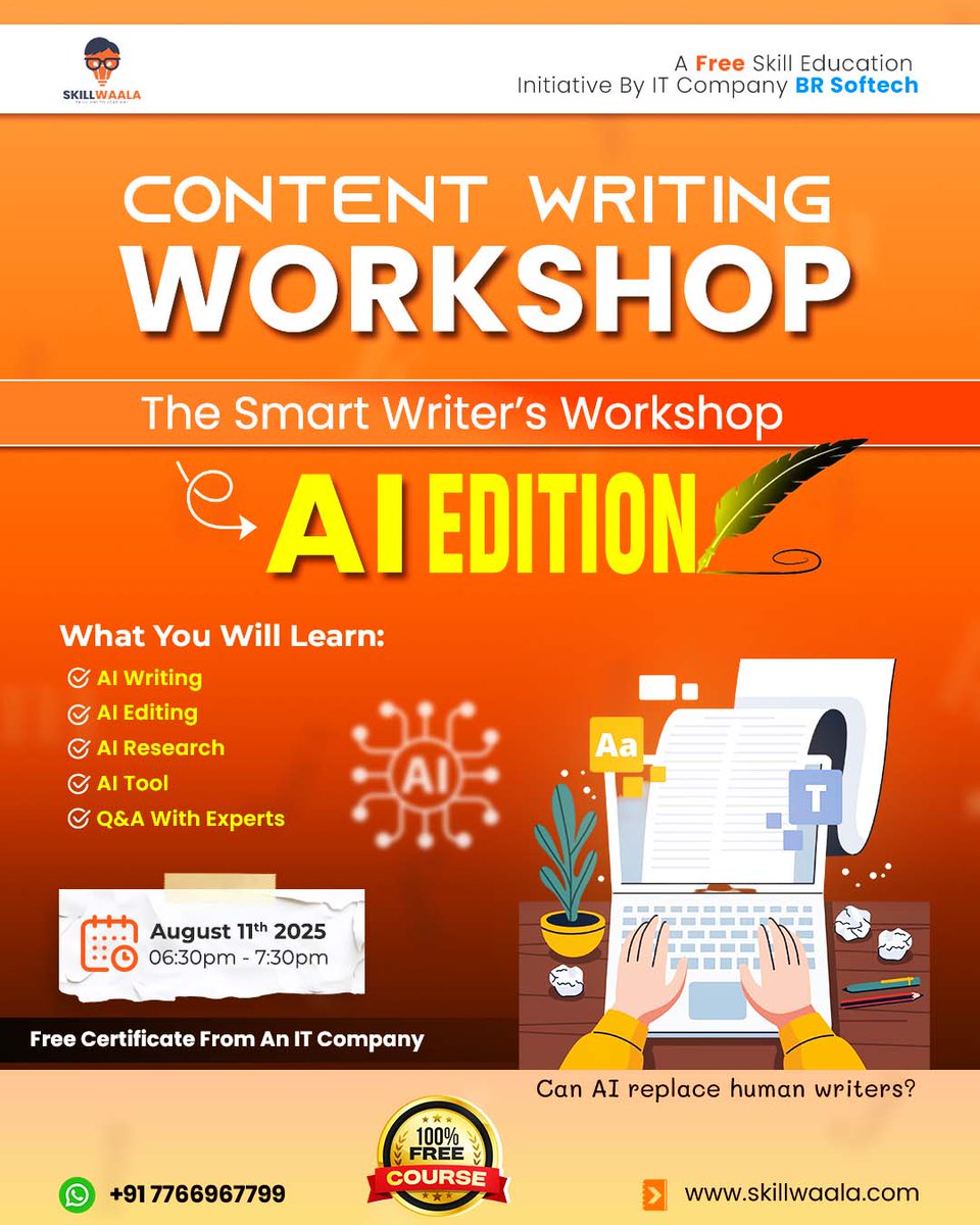 skillWaala's tweet image. Think content writing is just good English?
You’re WRONG — and it could be costing you clients

Join our FREE Content Writing Workshop
✅AI tools
✅SEO tips
✅Expert Q&amp;amp;A
🏅Certificate included!

📲 Call - 7766967799
🔗- shorturl.at/1BERe

#ContentWritingWorkshop #AIWriting