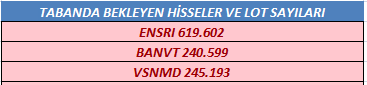 Tabanda Bekleyen Hisseler ve Lot Sayıları...
#ENSRI #banvt #vsnmd