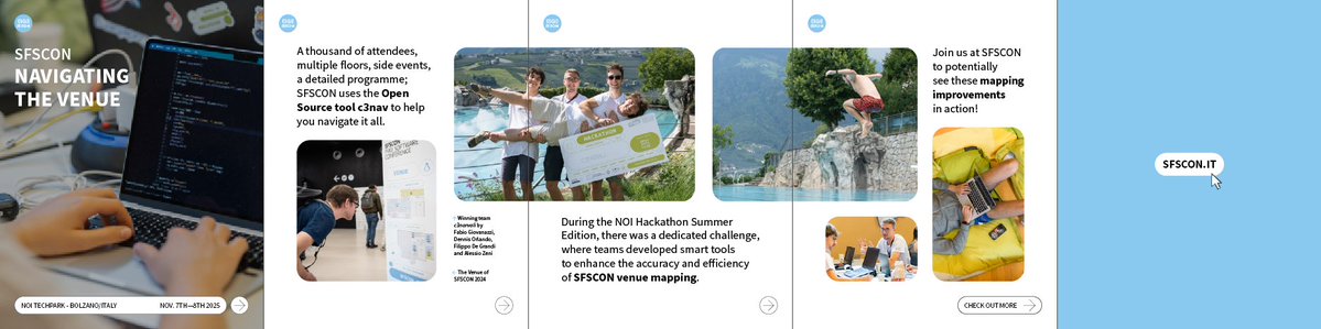 SFSCON (@sfscon) on Twitter photo 🗺️ SFSCON indoor mapping
At #SFSCON, indoor navigation relies on the Open Source tool c3nav.
During the last summer edition of <a href="/NOIhackathon/">NOI Hackathon</a> , there was a challenge to prototype editor tools that simplify the mapping process.
Discover more here! hackathon.bz.it/project/c3narv…
#c3nav 🗺️ SFSCON indoor mapping
At #SFSCON, indoor navigation relies on the Open Source tool c3nav.
During the last summer edition of <a href="/NOIhackathon/">NOI Hackathon</a> , there was a challenge to prototype editor tools that simplify the mapping process.
Discover more here! hackathon.bz.it/project/c3narv…
#c3nav