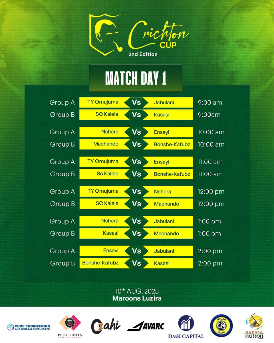 ntare_league's tweet image. 📢 Matchday 1 of the Crichton Cup — 2nd Edition kicks off at Maroons Grounds, Luzira on 10th August. Buckle up! 

🔥 All matches are prime-time clashes, every team faces back-to-back action in a thrilling group stage showdown! 

🕘 First Kick-off: 9AM

 #CrichtonCup