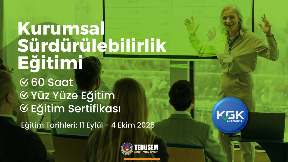 KGK tarafından Akredite Kurumsal Sürdürülebilirlik Eğitimi hakkında detaylı bilgi ve ön başvuru için web sitemizi ziyaret edebilirsiniz.
 
📞 0538 035 88 71 
📷 sem.tedu.edu.tr 

#sürdürülebilirlik #raporlama #kurumsalsürdürülebilirlik #akrediteeğitim #yüzyüzeeğitim