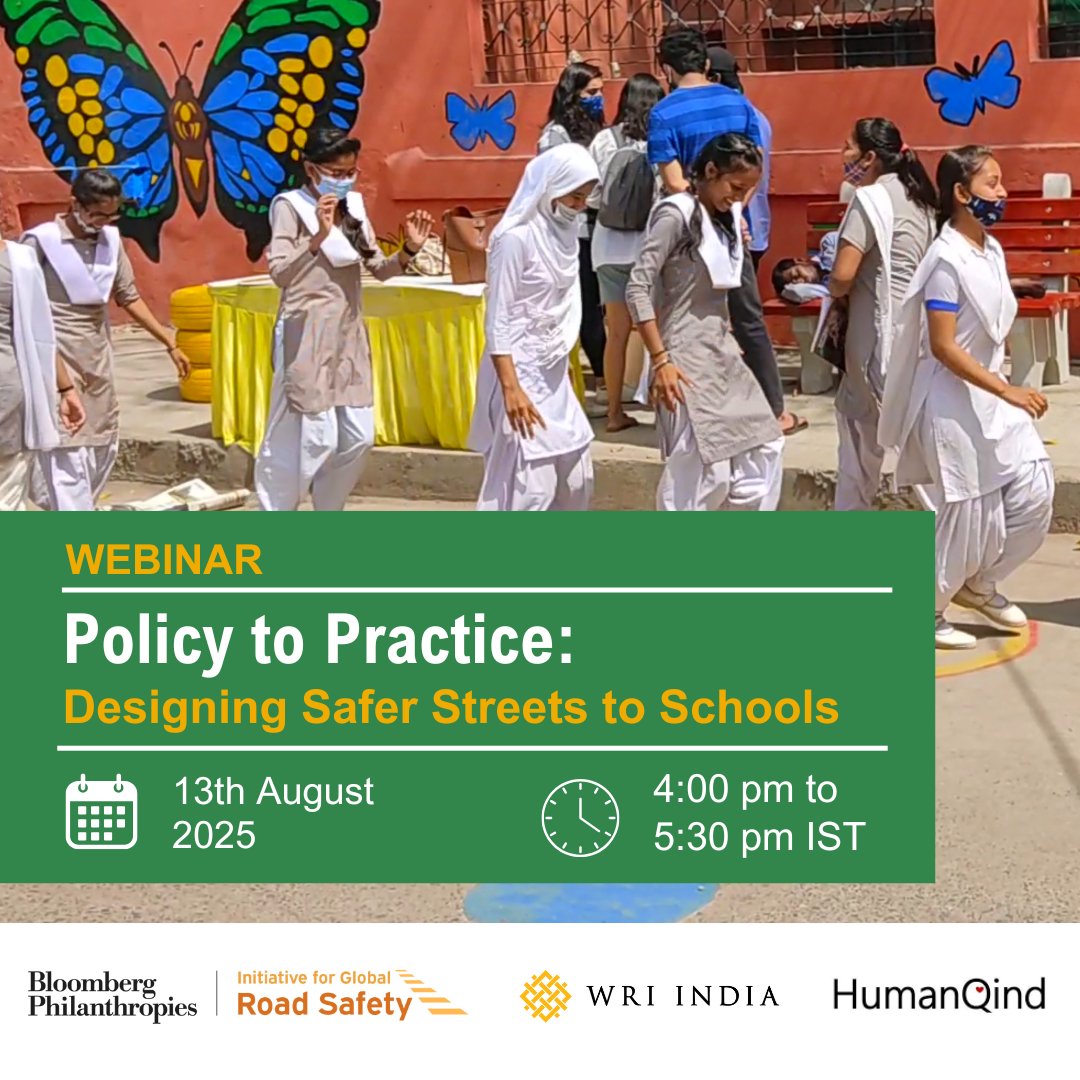 WRICitiesIndia's tweet image. 📢 Join us for our webinar ‘Policy to Practice: Designing safer streets to schools,&apos; to explore how national street design guidelines can be translated to everyday practice.

📅 13 Aug 2025
🕜 4:30 PM – 5:30 PM IST

Register🔗: bit.ly/46Jq0ZF

#RoadSafety #SaferbyDesign