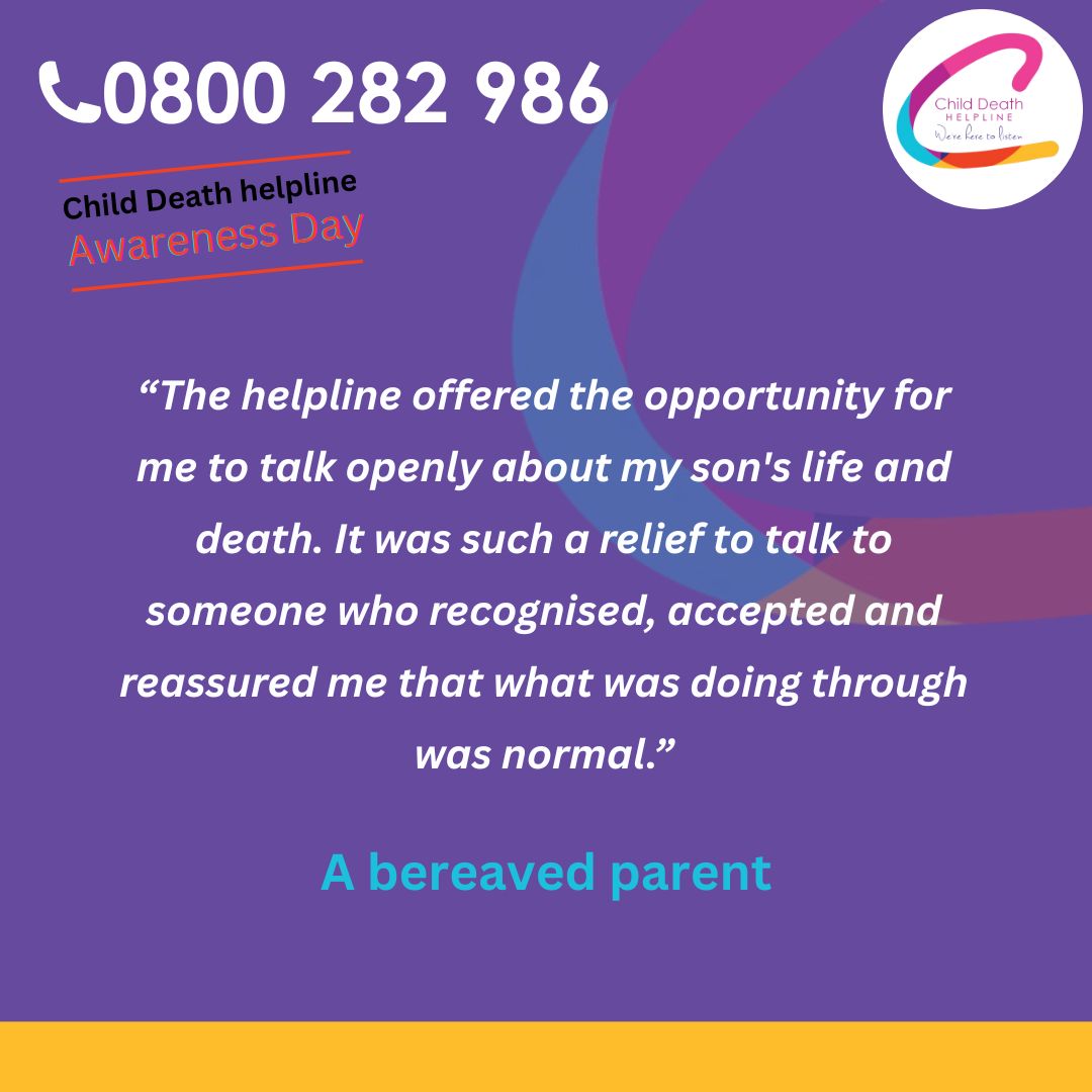 What callers say about us
#testimonial #childdeathhelplineawarenessday #childdeathhelplineday #childloss #childdeath #bereavmentsupport #childbereavementsupport #helpline #volunteer