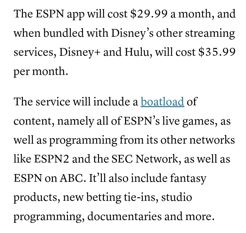 New Disney bundle ($35.99) + Fox One  streaming service ($19.99) pretty much gives you all access to live sports (NFL specifically) for $55.98/month.

Think it's finally time to ditch YouTube TV ($82.99).