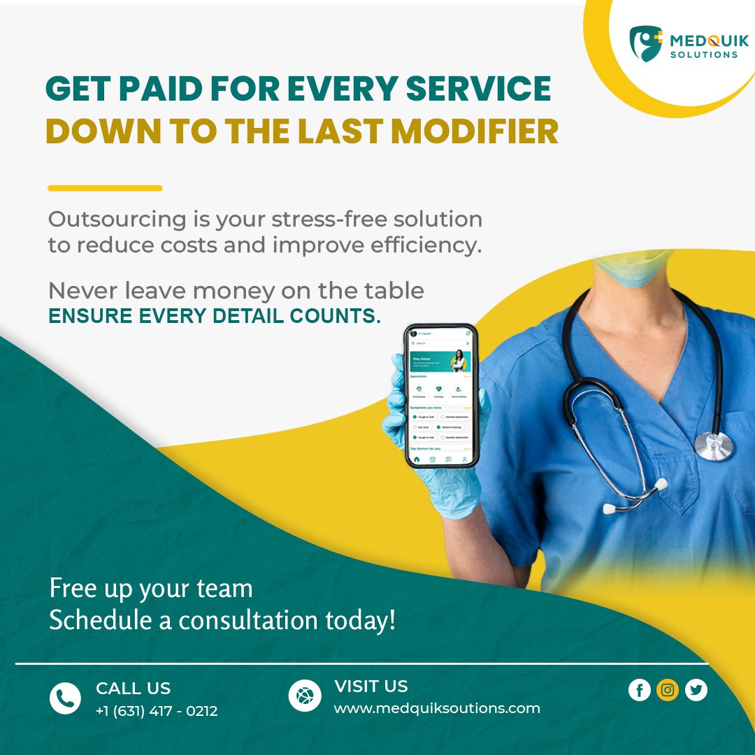 MedQuiksolution's tweet image. 📝 Every service matters, every detail counts.
✅ We ensure complete documentation and precise coding for all procedures, so you never miss reimbursement for the work you’ve already done.
to know more: medquiksolutions.com
#MedicalBilling #HealthcareRevenue #AccurateCoding