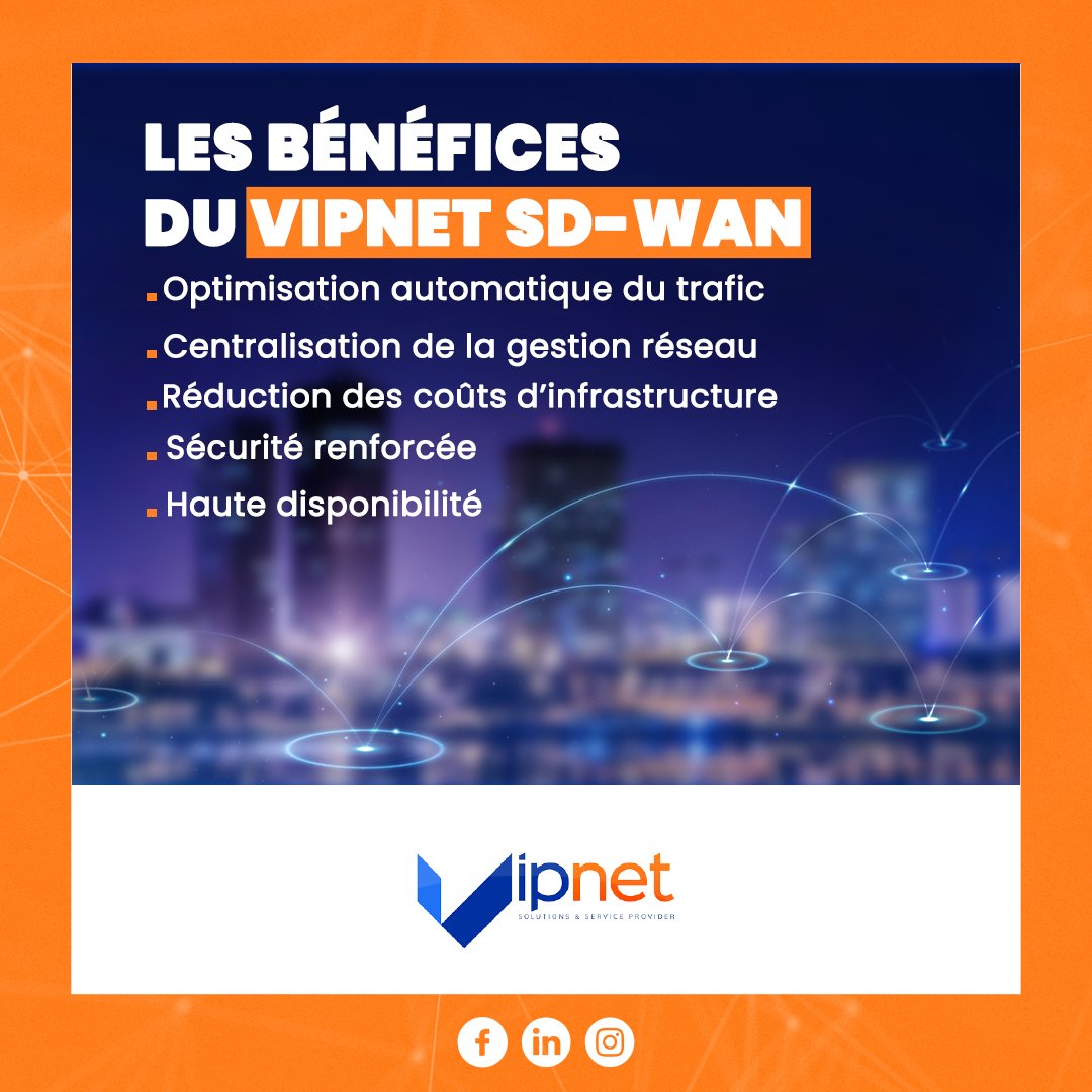 VIPNET_CI's tweet image. Avec le VIPNET SD-WAN,bénéficiez de : L’Optimisation automatique du trafic pour une performance maximale-La Centralisation de la gestion réseau pour une administration simplifiée-La Réduction significative des coûts d'infrastructure-La Sécurité renforcée pour protéger vos données