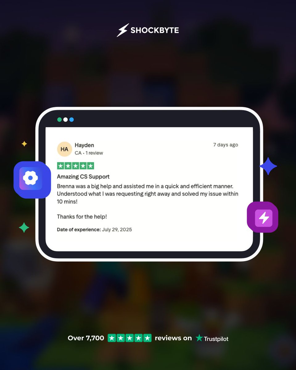 Shockbyte's tweet photo. Don't trust what we say... trust our customers instead!
#shockbyte #minecraftserver #imnecraftserverhosting #minecraft #shockbytereview https://t.co/6mX9kNmByo