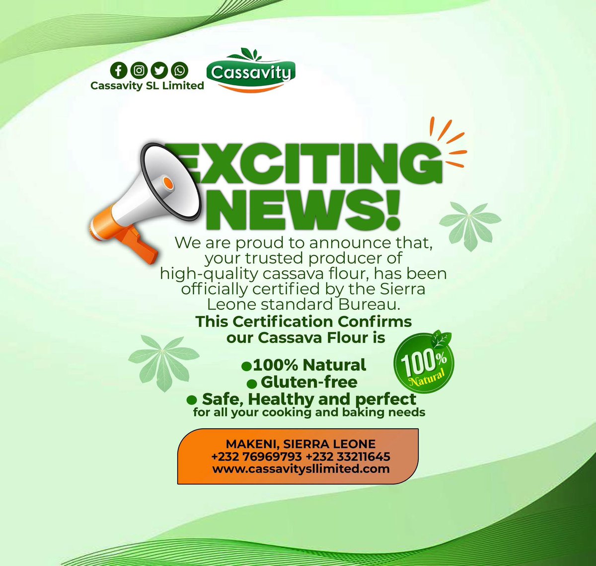 BillySesay's tweet image. Certified &amp;amp; Crushing It 

We’ve got BIG news, our cassava flour just got the official stamp of approval from the Sierra Leone Standards Bureau! 

That means it’s not just good, it is clean, healthy, and meets the highest safety and quality standards in the country!
#CassavaFlour