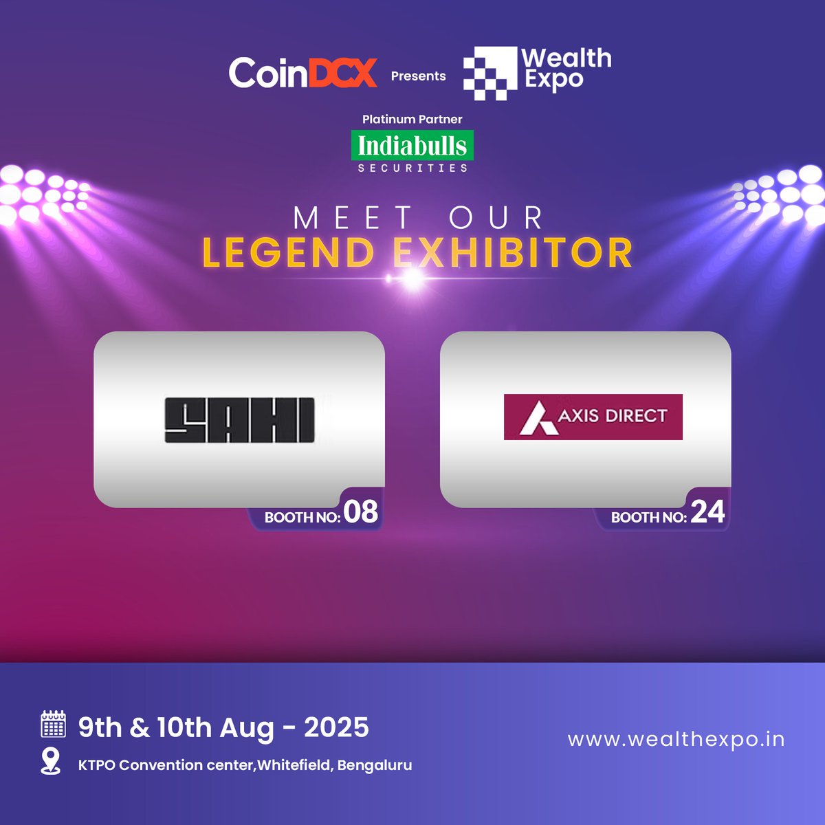⏳House Full | Wealth Expo 2025 – Bengaluru!

Don’t miss South India’s biggest gathering of retail Traders &amp; Investors—two days of power talks, live demos, and exclusive networking.

💡 *Why Join?*  
• 30+ sessions with 50+ experts  
• Deep dive into Options, Crypto, Algo &amp;