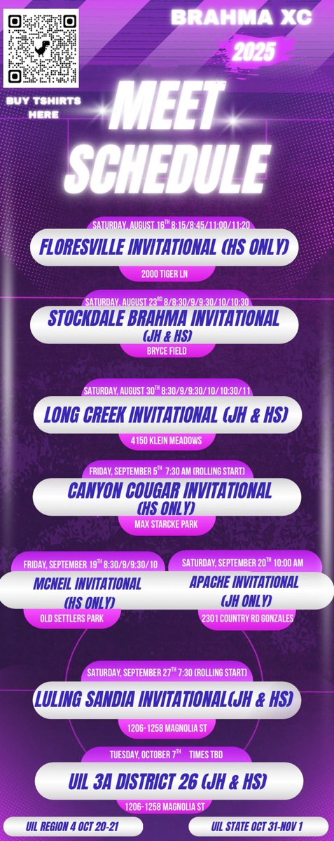 BrahmaNation24's tweet image. 🌟🐂 We’re booked & busy 🐂🌟
Our Brahmas XC schedule is here! Catch us laced up in Floresville, Tx next weekend! 🏃🏽 #BRAHMANATION #Letsgetitstarted #fn5gl #sweepstakes @tmobile