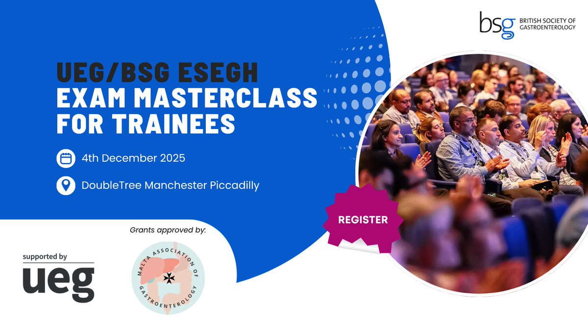 BSG (@britsocgastro) on Twitter photo Join us on 4th December in Manchester for the UEG/BSG ESEGH Exam Masterclass! 🙌
✅ Approved by UEG, this course is designed to support #gastroenterology trainees preparing for the ESEGH
Check out the programme and secure your place: ow.ly/yuKs50WzV6L <a href="/BSGTrainees/">BSG Trainees</a> Join us on 4th December in Manchester for the UEG/BSG ESEGH Exam Masterclass! 🙌
✅ Approved by UEG, this course is designed to support #gastroenterology trainees preparing for the ESEGH
Check out the programme and secure your place: ow.ly/yuKs50WzV6L <a href="/BSGTrainees/">BSG Trainees</a>