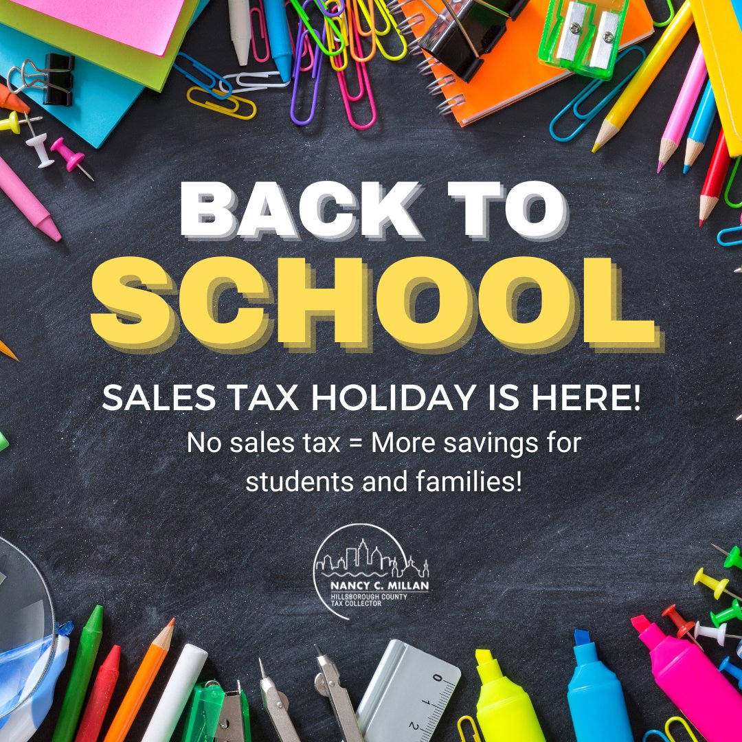 Hillsborough Tax Collector (@hillstax) on Twitter photo ๐ ๐
๐ฅ๐จ๐ซ๐ข๐๐โ๐ฌ ๐๐๐๐ค-๐ญ๐จ-๐๐๐ก๐จ๐จ๐ฅ ๐๐๐ฅ๐๐ฌ ๐๐๐ฑ ๐๐จ๐ฅ๐ข๐๐๐ฒ ๐ข๐ฌ ๐๐๐๐!โ๏ธ
From Aug 1โ31, shop tax-free:
โ
Clothes <$100
โ
Supplies <$50
โ
Learning aids <$30
โ
Tech <$1,500
Perfect time to stock up!
๐ฒ Learn more: floridarevenue.com/backtoschool
#BackToSchool ๐ ๐
๐ฅ๐จ๐ซ๐ข๐๐โ๐ฌ ๐๐๐๐ค-๐ญ๐จ-๐๐๐ก๐จ๐จ๐ฅ ๐๐๐ฅ๐๐ฌ ๐๐๐ฑ ๐๐จ๐ฅ๐ข๐๐๐ฒ ๐ข๐ฌ ๐๐๐๐!โ๏ธ
From Aug 1โ31, shop tax-free:
โ
Clothes <$100
โ
Supplies <$50
โ
Learning aids <$30
โ
Tech <$1,500
Perfect time to stock up!
๐ฒ Learn more: floridarevenue.com/backtoschool
#BackToSchool