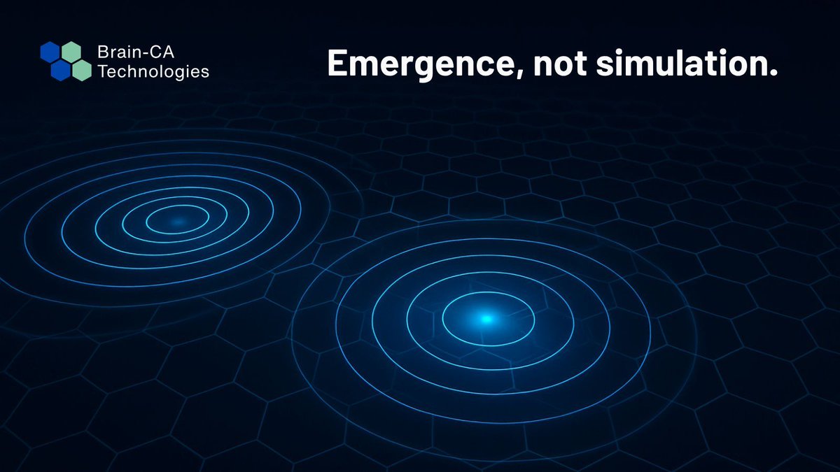 BrainCATech's tweet image. Most AI simulates intelligence.

 🧠 Brain-CA enables it to emerge.
✅ Built-in memory
✅ Distributed logic
✅ No controller

A self-organizing grid that learns from ripples and collisions.
brain-ca.com/the-new-substr… 

#BrainCA #LearningGrid #EmergentAI #CellularAutomata