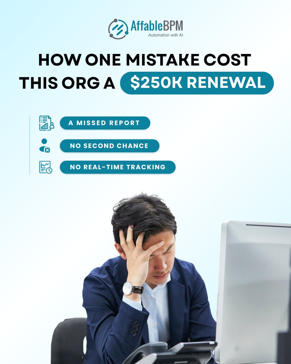 A nonprofit lost a $250K renewal.
Why? One missed report.
No alerts. No tracking. No second chance.

In grant management, one detail can cost more than money.

Future-proof your process 👉 affablebpm.ai
#GrantManagement #AuditReady #AffableBPM