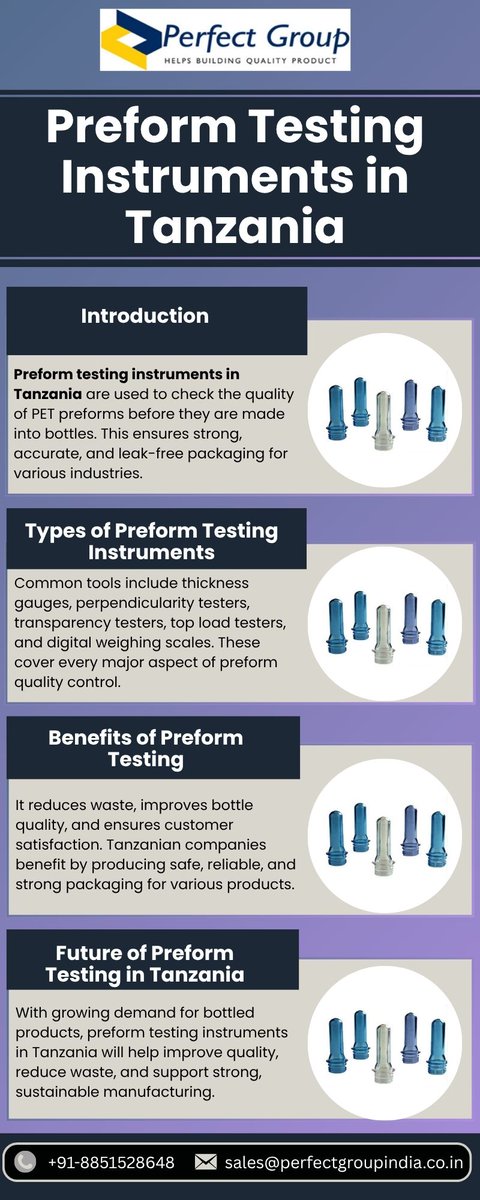 itnucleus218649's tweet image. Preform Testing Instruments in Tanzania

PET preforms are strong and correct with Preform Testing Instruments in Tanzania, used to test different parts like weight and shape. 

Visit Us:perfectgroupindia.co.in/pet-preform-te…

#PreformTesting #PETPreform #QualityControl #PerfectGroupIndia