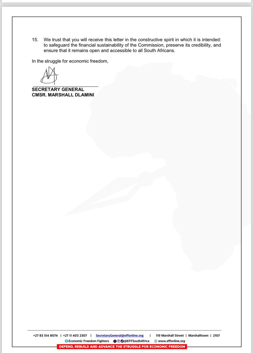 ♦️Must Read♦️

The EFF has submitted an urgent appeal to the Chairperson of the Judicial Commission of Inquiry into Criminality, Political Interference, and Corruption in the Criminal Justice System, Justice Mbuyiseli Madlanga, raising serious concerns over venue cost management