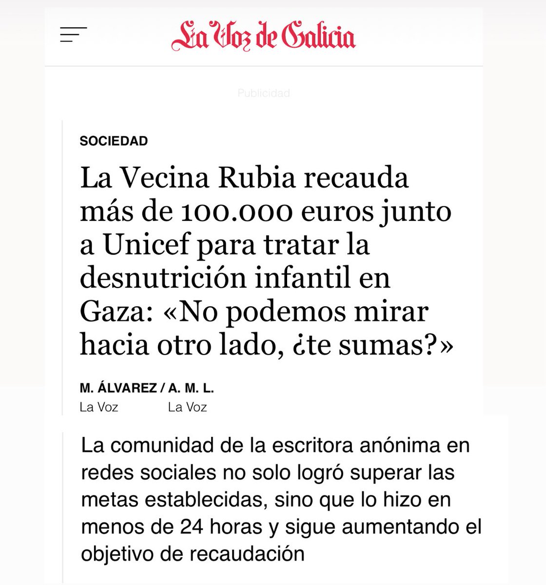 La Vecina Rubia (@lavecinarubia) on Twitter photo Se han hecho eco de lo que estamos consiguiendo JUNTOS de la mano de <a href="/unicef_es/">UNICEF España</a> en <a href="/lavozdegalicia/">La Voz de Galicia</a>
Gracias. ♥️
lavozdegalicia.es/amp/noticia/so… Se han hecho eco de lo que estamos consiguiendo JUNTOS de la mano de <a href="/unicef_es/">UNICEF España</a> en <a href="/lavozdegalicia/">La Voz de Galicia</a>
Gracias. ♥️
lavozdegalicia.es/amp/noticia/so…
