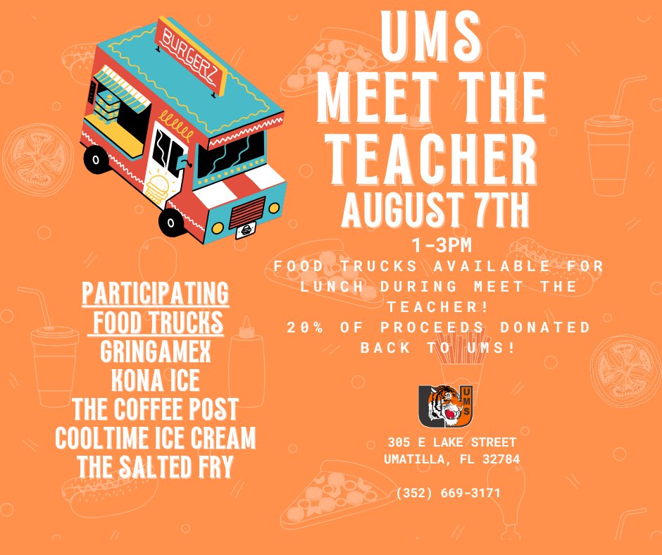 Don't forget about Meet the Teacher tomorrow! Swing by our food truck event while you are here! We can't wait to see all of our kiddos and their families! #GoTigers #WhateverItTakes #OurJourneyToAnA #GringaMex #KonaIce #CoolTimeIceCream #TheCoffeePost #TheSaltedFry