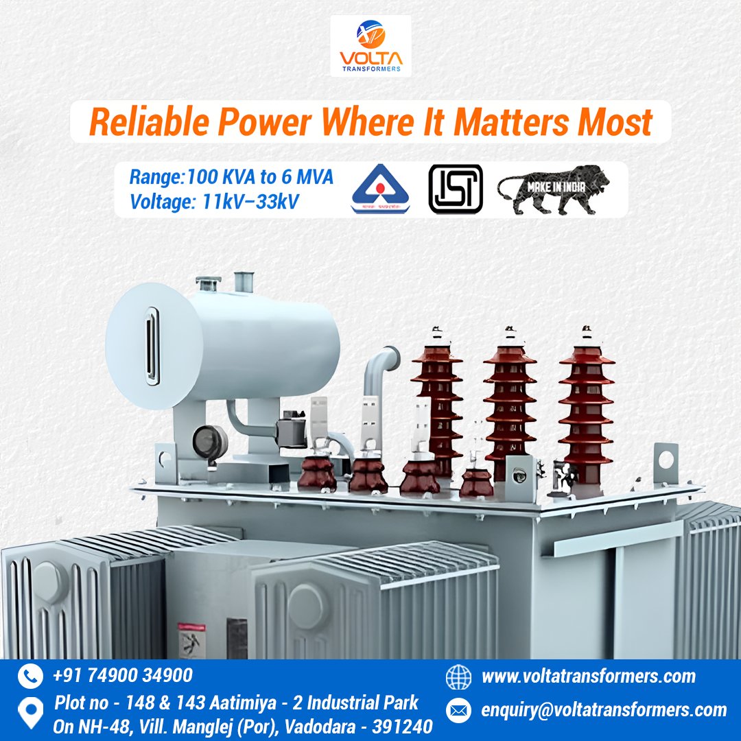 VoltaTrans89372's tweet image. From housing colonies to industries, Volta Distribution Transformers ensure continuous, efficient power.
📍 Vadodara
🌐 voltatransformers.com
📞 +91 74900 34900
#DistributionTransformer #PoweringProgress #VoltaTransformers